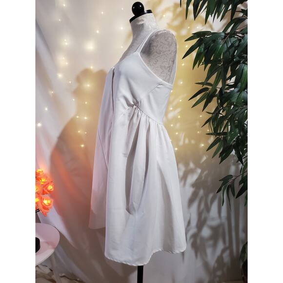 ASOS Button Up Babydoll A Line Flare White Smock Sundress Womens Size 4 Cottage - Picture 2 of 10